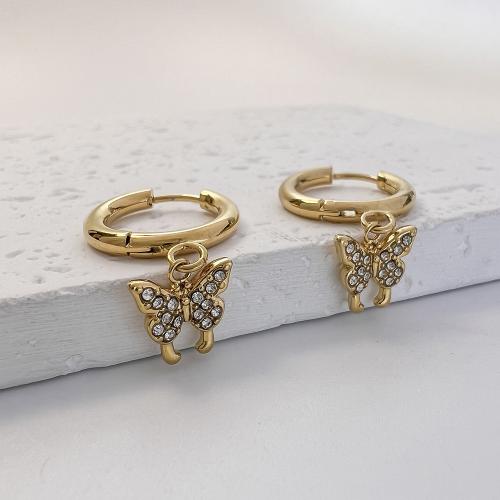 Stainless Steel Lever Back Earring 304 Stainless Steel fashion jewelry & for woman & with rhinestone golden Sold By Pair