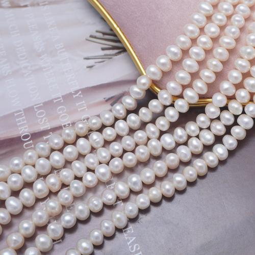 Natural Freshwater Pearl Loose Beads, Oval, fashion jewelry & DIY, white, Length about 7-8mm, Sold Per Approx 38-39 cm Strand