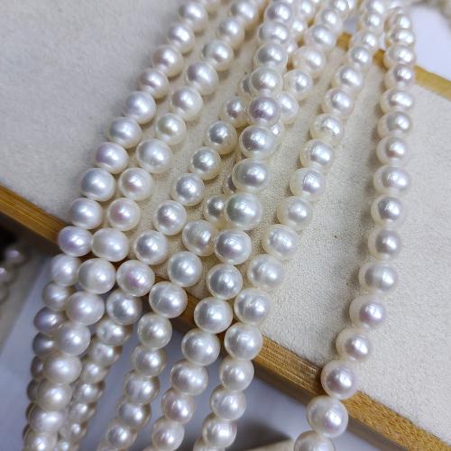 Natural Freshwater Pearl Loose Beads, Slightly Round, fashion jewelry & DIY, white, Length about 7-8mm, Sold Per Approx 38 cm Strand
