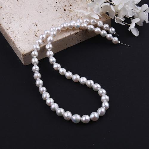 Perline perle d'acqua dolce naturale, perla d'acquadolce coltivata naturalmente, Leggermente rotondo, gioielli di moda & DIY, bianco, Length about 7-8mm, Venduto per Appross. 38 cm filo