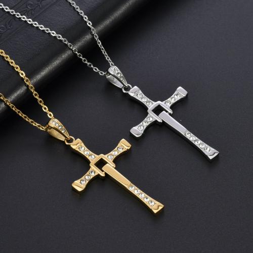 Stainless Steel Jewelry Necklace, 304 Stainless Steel, Cross, polished, Unisex & different size for choice & different styles for choice & with rhinestone, more colors for choice, Length:Approx 60 cm, Sold By PC