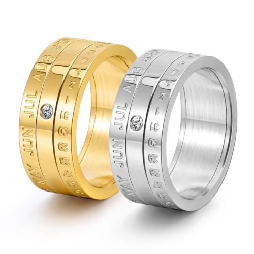 Stainless Steel Finger Ring 304 Stainless Steel Vacuum Ion Plating & for man & with rhinestone width 9mm Sold By PC