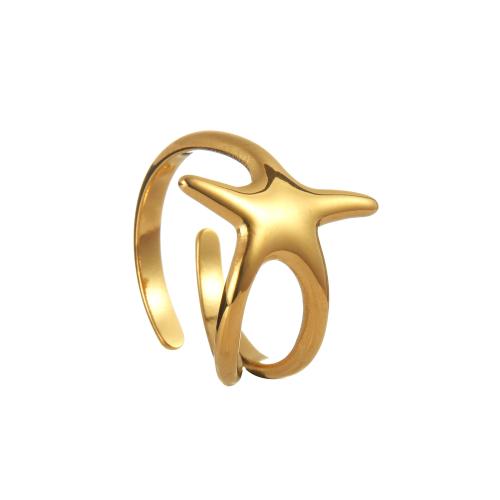 Палец кольцо из нержавеющей стали, Нержавеющая сталь 304, Морская звезда, ювелирные изделия моды & Женский, Золотой, продается PC