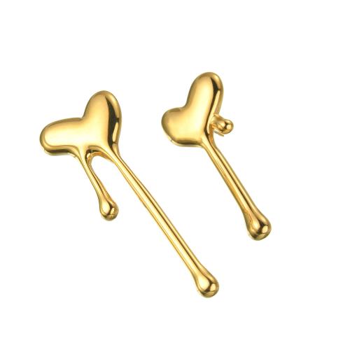 Asymmetric Earrings, 304 Stainless Steel, Heart, 18K gold plated, fashion jewelry & for woman, golden, Sold By Pair
