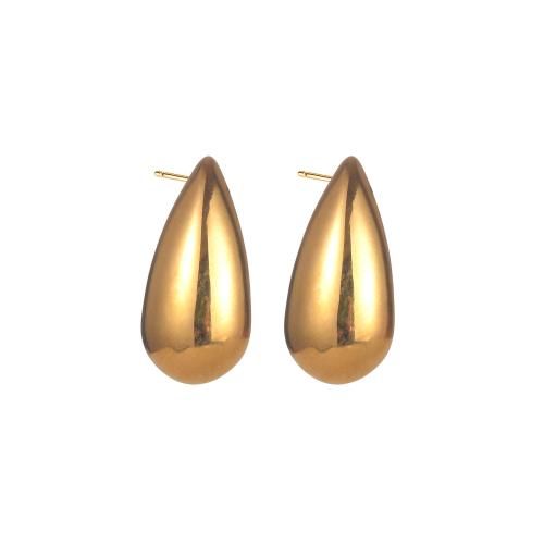 Brincos de garanhão de aço inoxidável, Aço inoxidável 304, Lágrima, 18K banhado a ouro, joias de moda & para mulher, dourado, 18x10mm, vendido por par