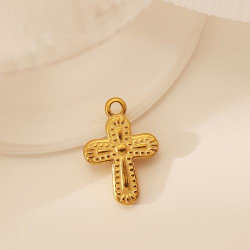 Pingentes cruz de aço inoxidável, Aço inoxidável 304, joias de moda & para mulher, dourado, 20x13mm, vendido por PC