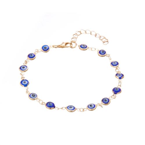 Zinc Alloy Anklet with Resin with 5cm extender chain gold color plated fashion jewelry & evil eye pattern & for woman nickel lead & cadmium free Length 21 cm Sold By PC