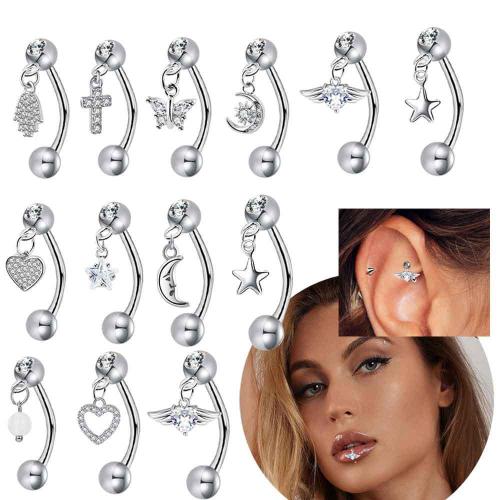 304 Stainless Steel Lip Piercing Stud & fashion jewelry & micro pave cubic zirconia Sold By PC