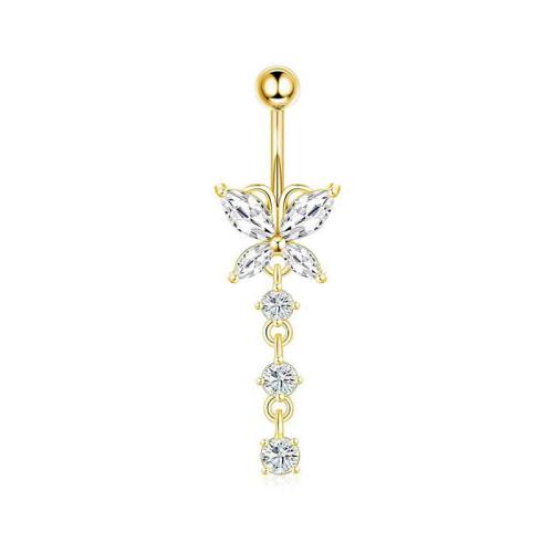 Stainless Steel Belly Ring 304 Stainless Steel with Brass plated & fashion jewelry & micro pave cubic zirconia Sold By PC