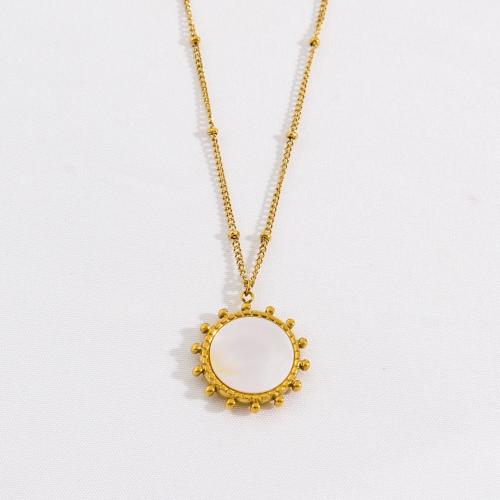 Stainless Steel Jewelry Necklace, 304 Stainless Steel, with White Shell, with 5cm extender chain, Vacuum Ion Plating, fashion jewelry & for woman, golden, 20x20mm, Length:Approx 40 cm, Sold By PC