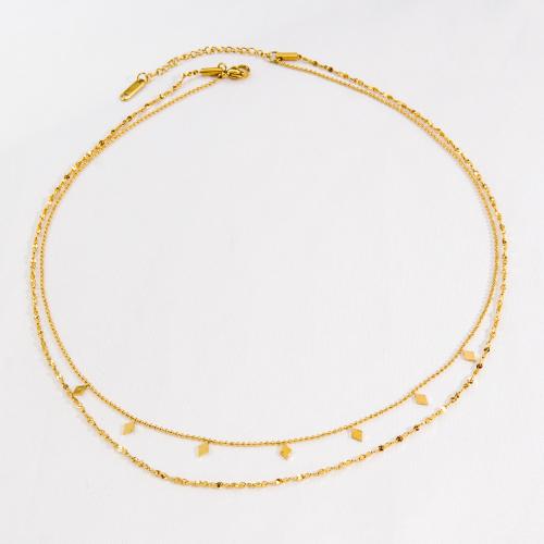 Edelstahl Schmuck Halskette, 304 Edelstahl, mit Verlängerungskettchen von 5cm, Doppelschicht & Modeschmuck & für Frau, goldfarben, Länge ca. 45 cm, ca. 42 cm, verkauft von PC