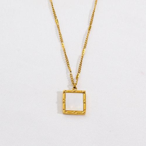 Stainless Steel Jewelry Necklace 304 Stainless Steel with White Shell with 5cm extender chain Square Vacuum Ion Plating fashion jewelry & for woman golden Length Approx 40 cm Sold By PC