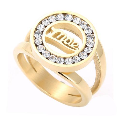 Rhinestone Stainless Steel Finger Ring, 304 Stainless Steel, Vacuum Ion Plating, fashion jewelry & different size for choice & for woman & with rhinestone, more colors for choice, Sold By PC