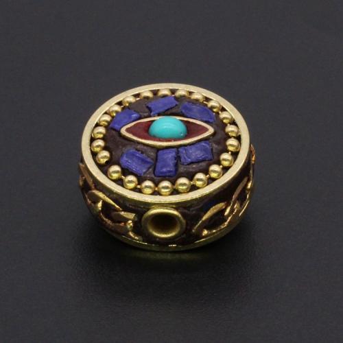Brass Jewelry Beads, with turquoise, gold color plated, DIY, nickel, lead & cadmium free, Sold By PC