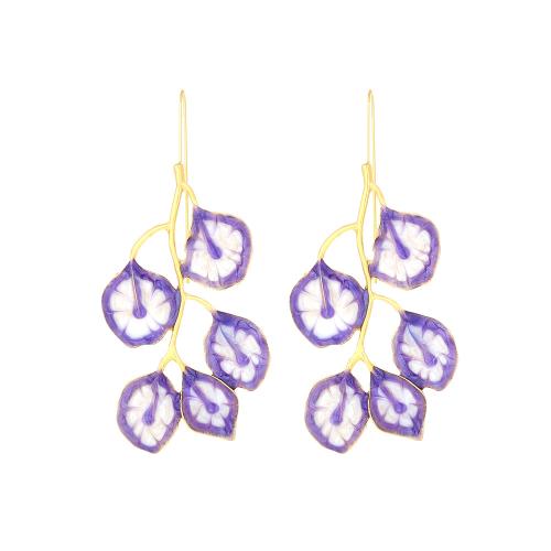 Zinc Alloy Drop Earrings plated fashion jewelry & enamel purple nickel lead & cadmium free Sold By Pair