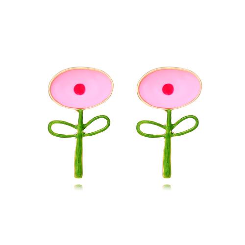 Tibetan Style Stud Earring, Flower, plated, fashion jewelry & enamel, more colors for choice, nickel, lead & cadmium free, 17x29mm, Sold By Pair