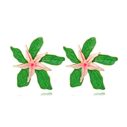 Tibetan Style Stud Earring, Flower, plated, fashion jewelry & enamel, more colors for choice, nickel, lead & cadmium free, 56x54mm, Sold By Pair