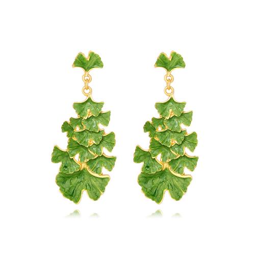 Tibetan Style Drop Earrings, Leaf, plated, fashion jewelry & enamel, green, nickel, lead & cadmium free, 27x64mm, Sold By Pair