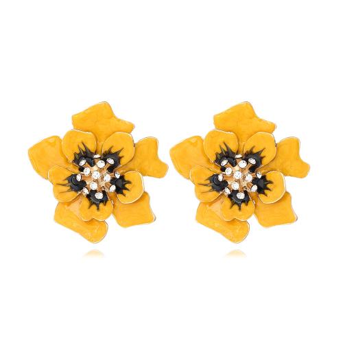 Zinc Alloy Stud Earring Flower plated fashion jewelry & enamel & with rhinestone nickel lead & cadmium free Sold By Pair