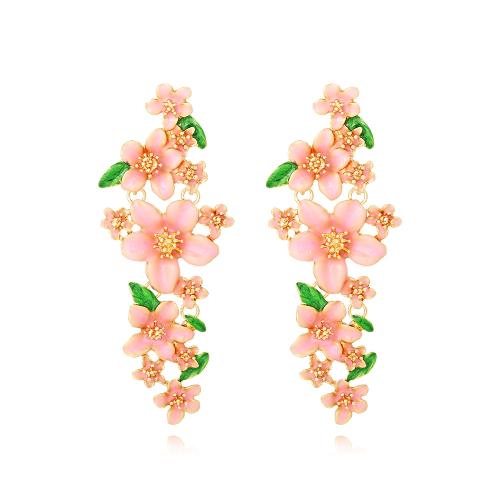 Zinc Alloy Drop Earrings Flower plated fashion jewelry & enamel nickel lead & cadmium free Sold By Pair