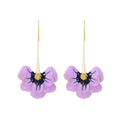 Tibetan Style Drop Earrings, Flower, plated, fashion jewelry & enamel, more colors for choice, nickel, lead & cadmium free, 37x72mm, Sold By Pair