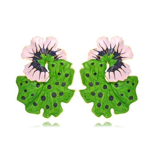 Tibetan Style Stud Earring, Flower, plated, fashion jewelry & enamel, more colors for choice, nickel, lead & cadmium free, 44x61mm, Sold By Pair