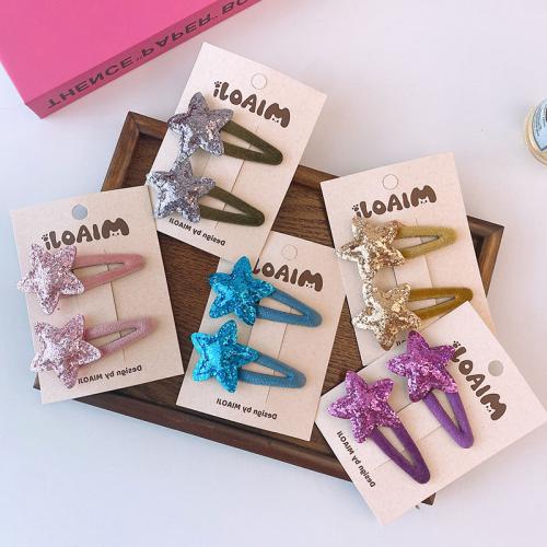 Hair Snap Clips, Tibetan Style, with Cloth, Star, handmade, Girl & hollow, more colors for choice, 75x40mm, Sold By Pair
