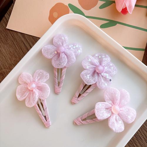 Hair Snap Clips Zinc Alloy with Gauze Flower handmade Girl & hollow 60mm Sold By PC
