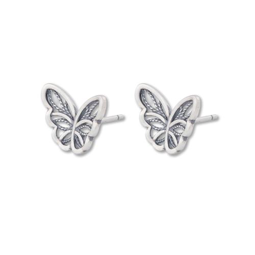925 Sterling Silver Stud Earrings Butterfly for woman original color Sold By Pair