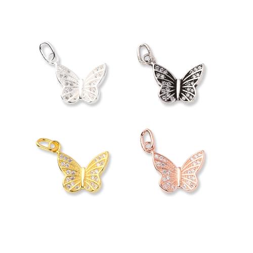 Cubic Zirconia Micro Pave 925 Sterling Silver Pendant, Butterfly, DIY & micro pave cubic zirconia, more colors for choice, Sold By PC