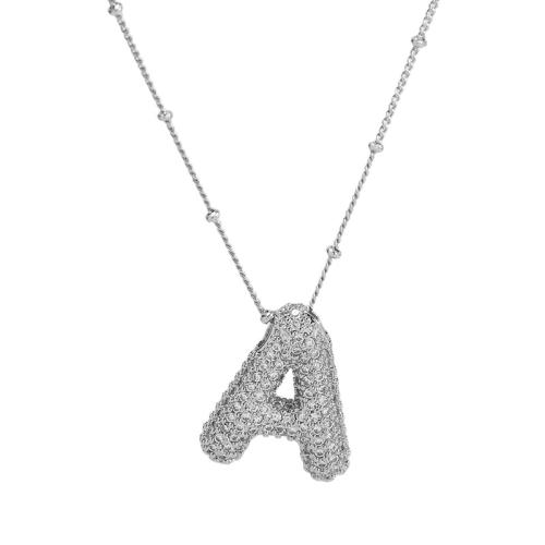 Cubic Zircon Micro Pave Brass Necklace, plated, different styles for choice & micro pave cubic zirconia & for woman, white, Length:45 cm, Sold By PC