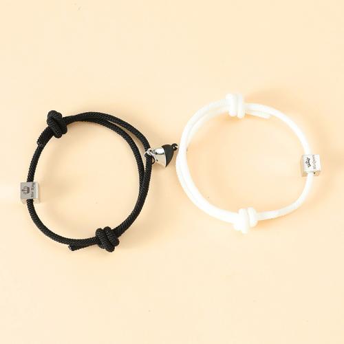 Paar Armband und Armreif, 304 Edelstahl, mit Magnet, poliert, 2 Stück & Einstellbar & unisex, weiß und schwarz, Länge ca. 16-28 cm, verkauft von PC