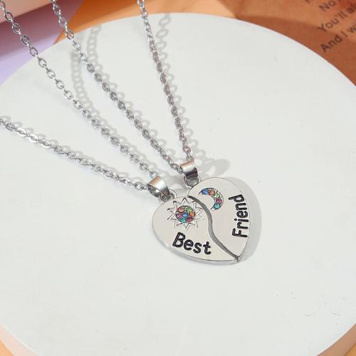 Zinc Alloy Jewelry Necklace 2 pieces & for woman & with rhinestone silver color Sold By PC