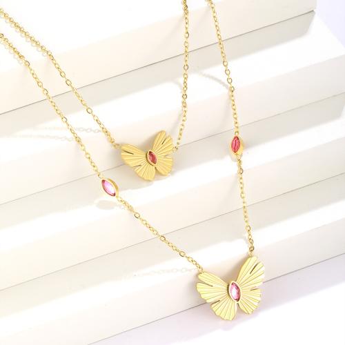 Stainless Steel Jewelry Necklace, 304 Stainless Steel, with 5cm extender chain, Double Layer & fashion jewelry & for woman & with rhinestone, golden, Length:Approx 37 cm, Approx 49 cm, Sold By PC
