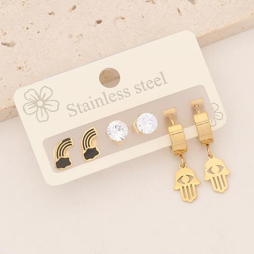 Stainless Steel Stud Earrings 304 Stainless Steel three pieces & fashion jewelry & for woman & with rhinestone Sold By Set