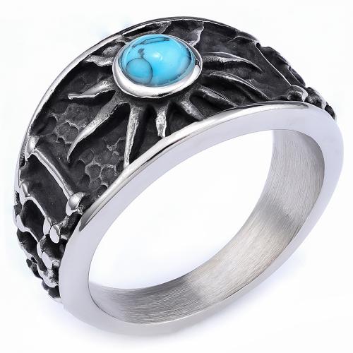 Rozsdamentes acél Finger Ring, 304 rozsdamentes acél, -val türkiz, csiszolt, divat ékszerek & különböző méretű a választás & az ember, az eredeti szín, Által értékesített PC