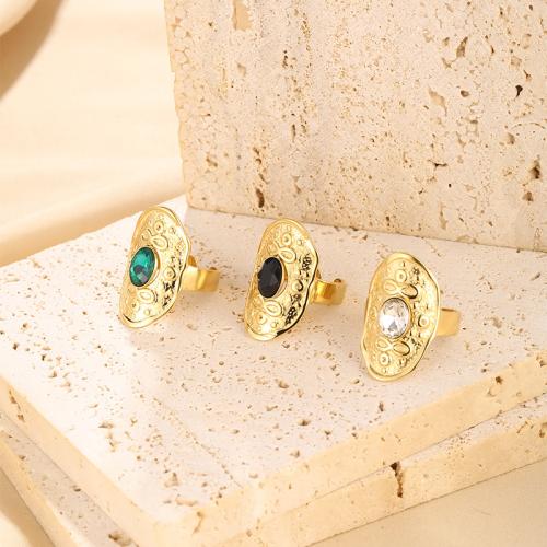 Nerezové Šatonové prst prsten, 304 Stainless Steel, módní šperky & pro ženy & s drahokamu, více barev na výběr, 26.30x19.30mm, Prodáno By PC