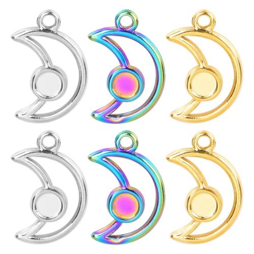 Stainless Steel Pendants, 304 Stainless Steel, Moon, Vacuum Ion Plating, fashion jewelry & DIY & hollow, more colors for choice, 12x18mm, Sold By PC