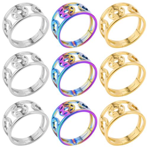 Stainless Steel Finger Ring 304 Stainless Steel Flat Round Vacuum Ion Plating fashion jewelry & Unisex & hollow US Ring Sold By PC