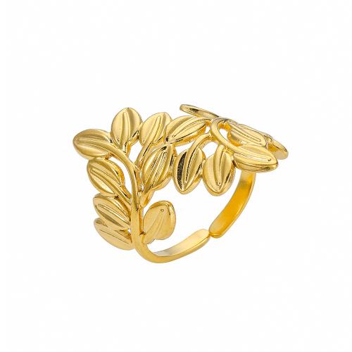 Stainless Steel Finger Ring, 304 Stainless Steel, Leaf, fashion jewelry & for woman, golden, Sold By PC