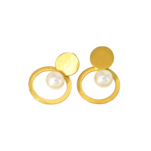 Stainless Steel Stud Earrings, 304 Stainless Steel, with Plastic Pearl, 18K gold plated, fashion jewelry & for woman, golden, Sold By Pair