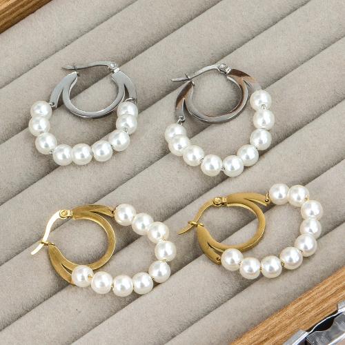 Stainless Steel Lever Back Earring 304 Stainless Steel with Plastic Pearl Vacuum Ion Plating fashion jewelry & for woman Sold By Pair