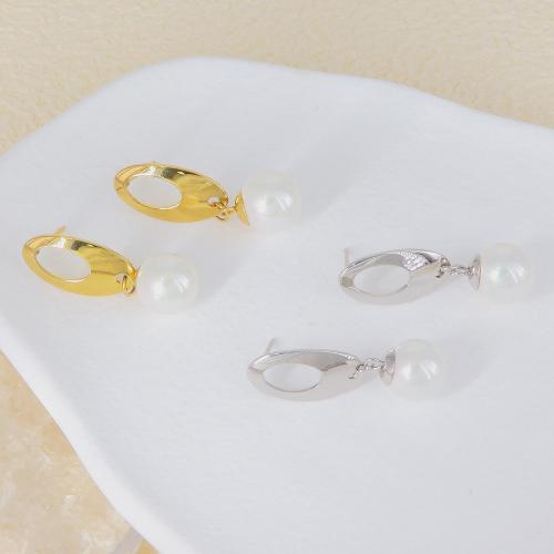 Stainless Steel Drop Earring, 304 Stainless Steel, with Plastic Pearl, Vacuum Ion Plating, fashion jewelry & for woman, more colors for choice, 32x10mm, Sold By Pair