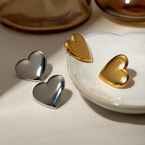 Nehrđajućeg čelika Stud Naušnice, 304 nehrđajućeg čelika, Srce, pozlaćen, modni nakit, više boja za izbor, 24x23mm, Prodano By par