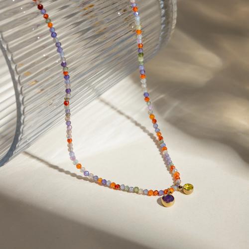 Edelstahl Schmuck Halskette, 304 Edelstahl, mit Glas, mit Verlängerungskettchen von 5cm, plattiert, Modeschmuck, farbenfroh, Länge 38 cm, verkauft von PC