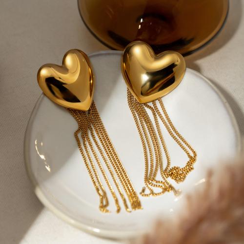 Edelstahl Tropfen Ohrring, 304 Edelstahl, Herz, plattiert, Modeschmuck, goldfarben, 29x90mm, verkauft von Paar