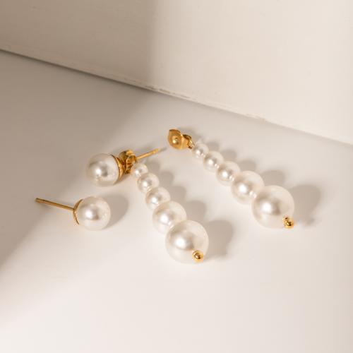 Nerezová ocel Drop náušnice, 304 Stainless Steel, s ABS plast pearl, módní šperky & různé designy pro výběr, více barev na výběr, Prodáno By Pair