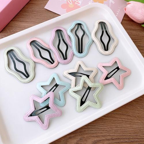 Hair Snap Clips Zinc Alloy with PU Leather handmade & for woman & hollow mixed colors Sold By Bag