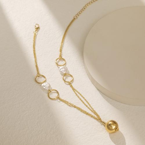 Collar de Aleación de Zinc, con Perlas plásticas, con 2.76 Inch extender cadena, Joyería & para mujer, dorado, longitud 14.17 Inch, Vendido por UD