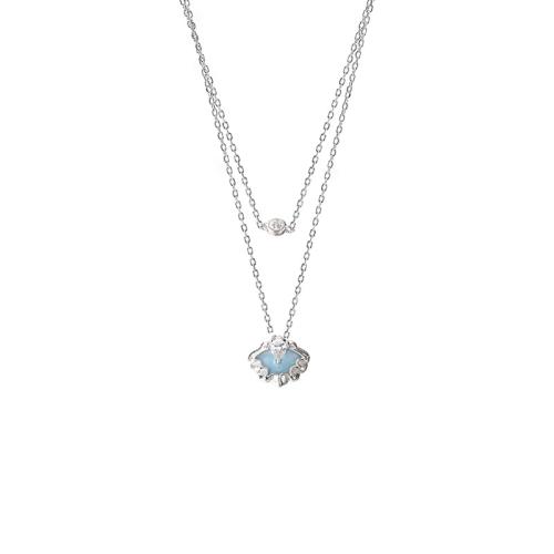 Cubic Zircon Micro Pave 925 Sterling Silver Necklace, with 5CM extender chain, micro pave cubic zirconia & for woman & epoxy gel, platinum color, Length:Approx 40 cm, Sold By PC